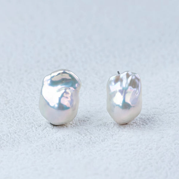 Bold Large Baroque Pearl Stud Earrings