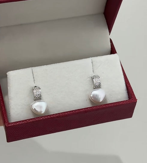 Cube Zirconia Baroque Pearl Stud Earrings