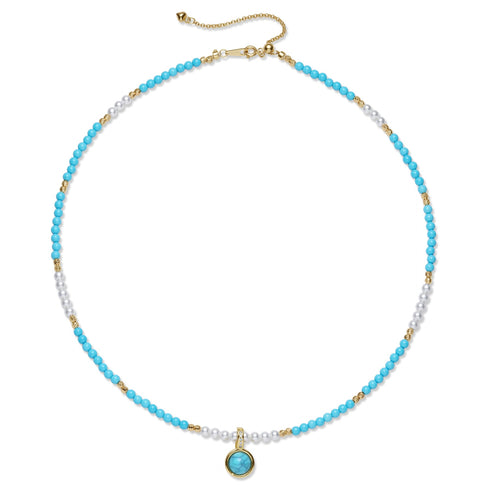 Turquoise and Pearl Beaded Necklace