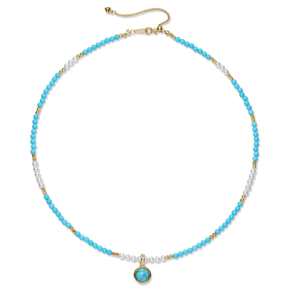 Turquoise and Pearl Beaded Necklace