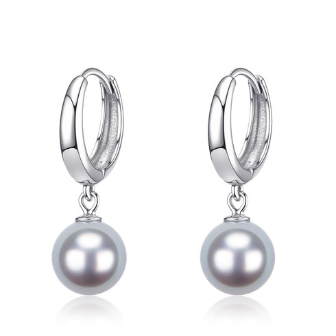 7-8mm Silver Blue Akoya Pearl Hoop Earrings