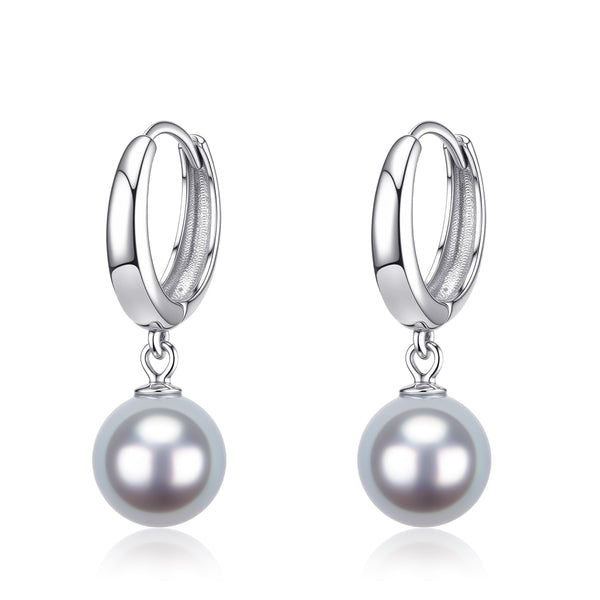 7-8mm Silver Blue Akoya Pearl Hoop Earrings