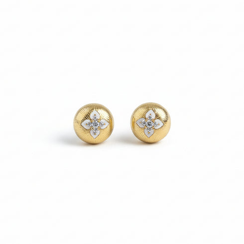 Elegant Gold Rhombus Floral Stud Earrings – Gold Vermeil