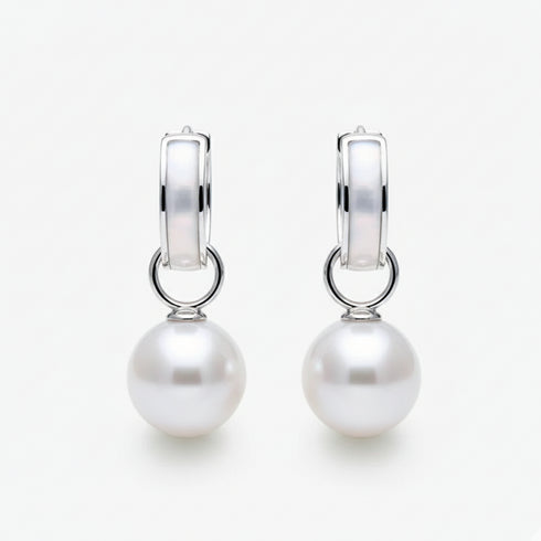 Pearl Drop Shell Hoop Earrings - Sterling Silver