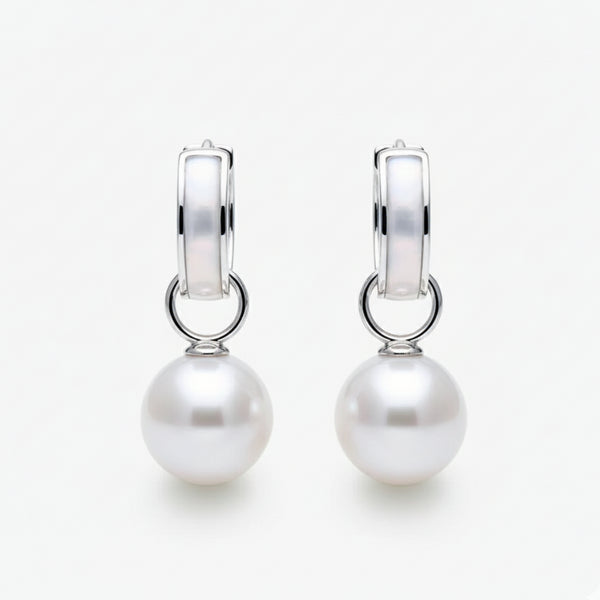 Pearl Drop Shell Hoop Earrings - Sterling Silver