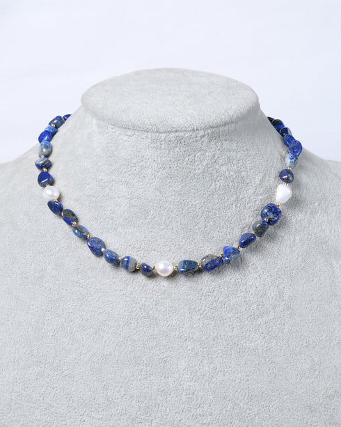 Lapis Pearl Bead Necklace