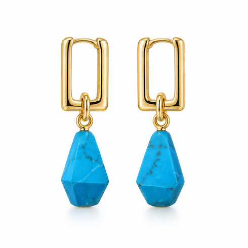 Turquoise Drop Gold Hoop Earrings