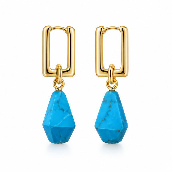Turquoise Drop Gold Hoop Earrings