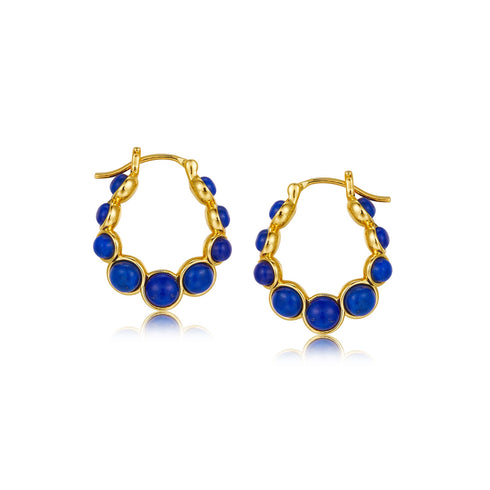 Cross Blue Gemstone Hoop Earrings - 18K Vermeil
