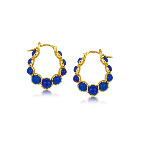Cross Blue Gemstone Hoop Earrings - 18K Vermeil
