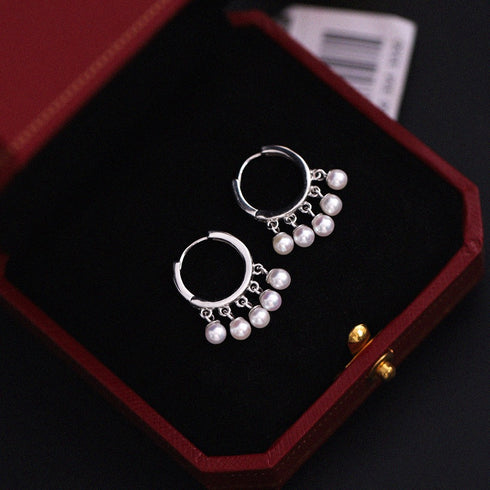 Tassels Pearl Hoop Earrings - Sterling Silver