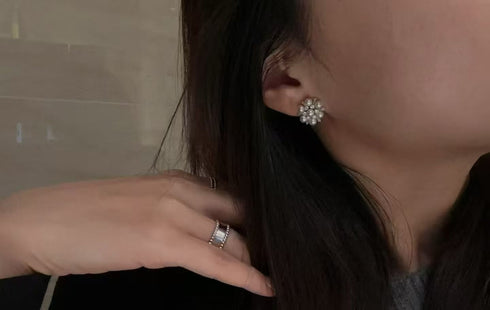 Floral Blossom Pearl Stud Earrings