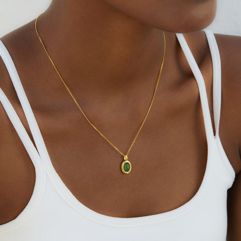 Golden Green Gemstone Pendant Necklace - 18K Gold Vermeil