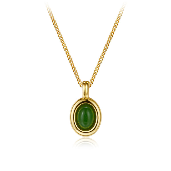 Golden Green Gemstone Pendant Necklace - 18K Gold Vermeil