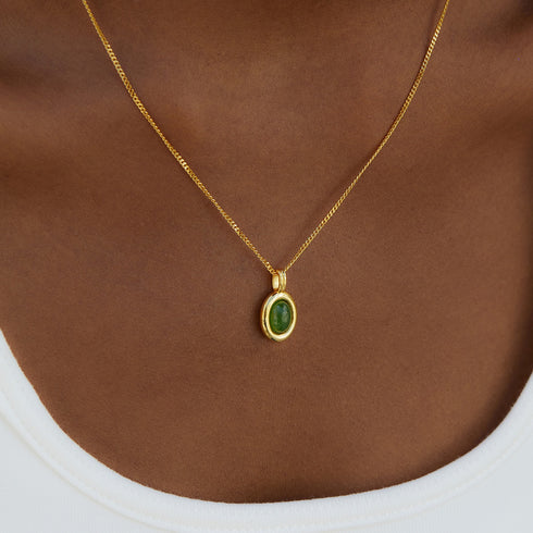 Golden Green Gemstone Pendant Necklace - 18K Gold Vermeil