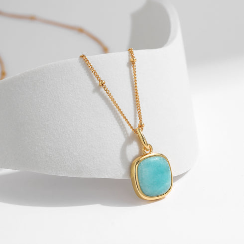 Golden Blue Gemstone Pendant Necklace - 18K Gold Vermeil