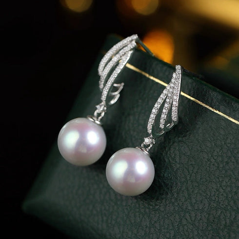 Elegant Pearl Drop Zirconia Stud Earrings - Sterling Silver