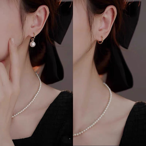 Power Edison Pearl Gold Hoop Earrings - White/ Purple Pearls with Versatile Design