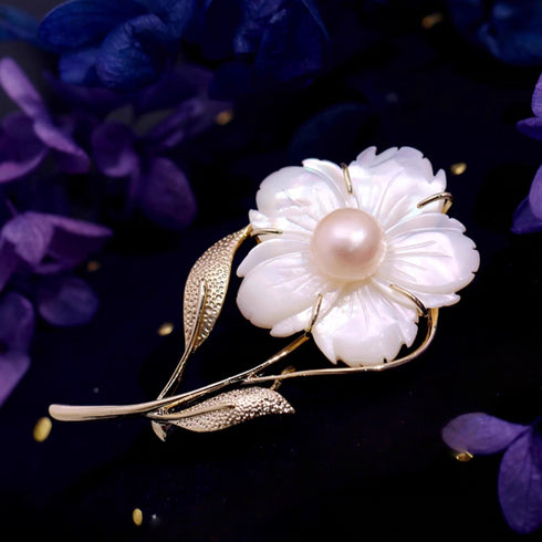 Flower Pink Pearl Brooch
