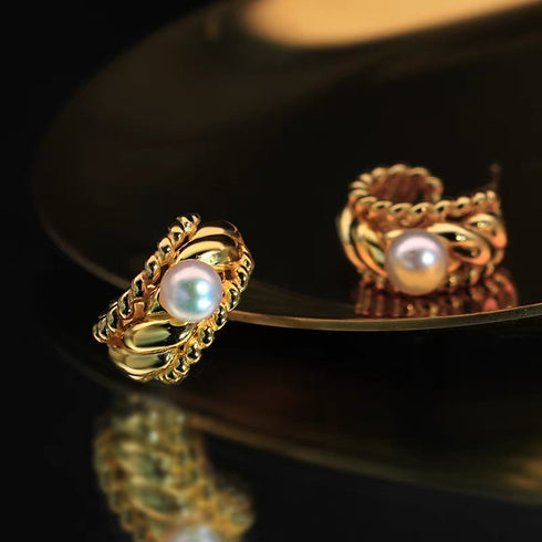 Weave Pearl Gold Hoop Earrings - Vintage Chic