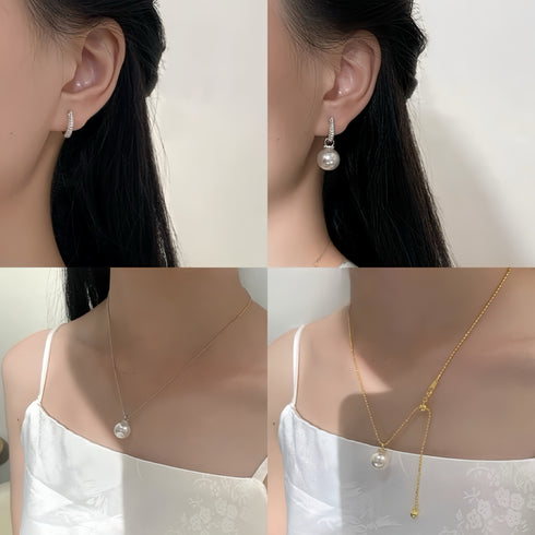 Power Edison Pearl Zirconia Hoop Earrings - White/ Purple Color with Versatile Design