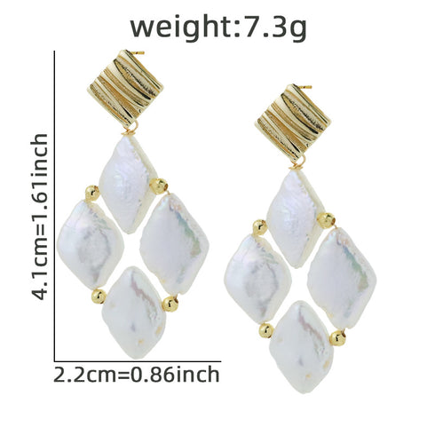 Rhombic Freshwater Baroque Pearl Earrings – Gold Plated