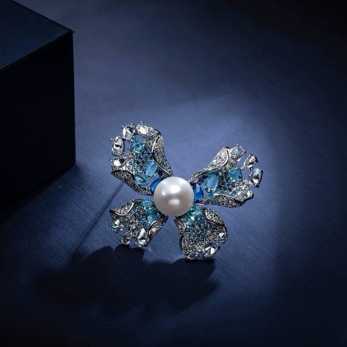 Blue Butterfly Pearl Brooch