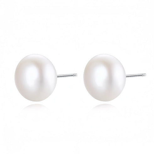 White Button Freshwater Pearl Stud Earrings