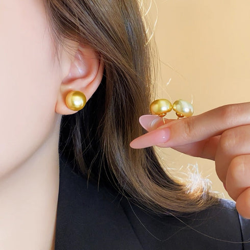 Golden Button Freshwater Pearl Stud Earrings