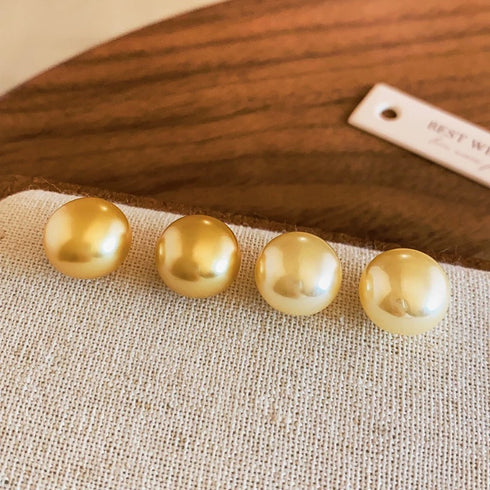 Golden Button Freshwater Pearl Stud Earrings