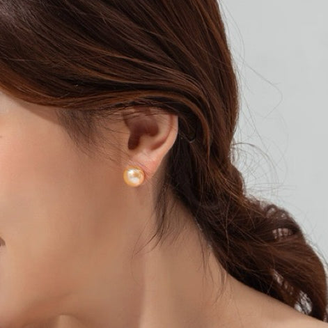 Golden Button Freshwater Pearl Stud Earrings