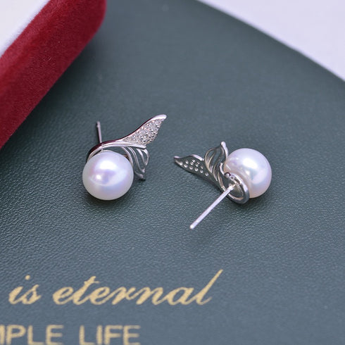 Mermaid Pearl Stud Earrings - Sterling Silver