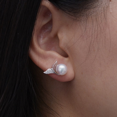 Mermaid Pearl Stud Earrings - Sterling Silver