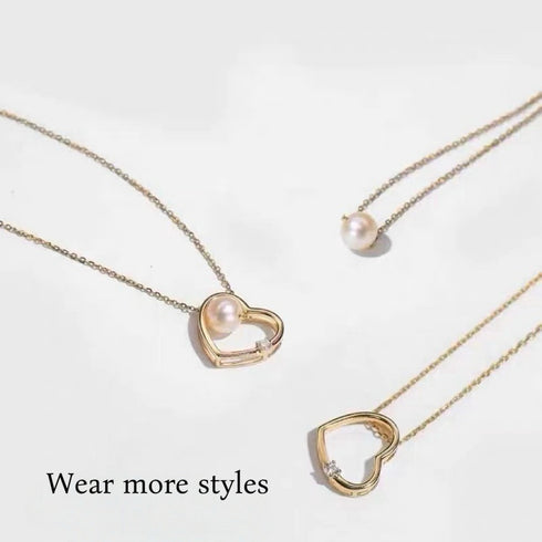 Love Heart Pearl Pendant Necklace - 18K Gold Vermeil