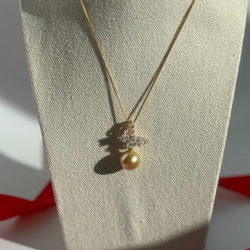 Golden South Sea Pearl Butterfly Pendant Necklace