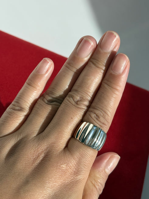 Ridge Textured Bold Open Ring - Sterling Silver