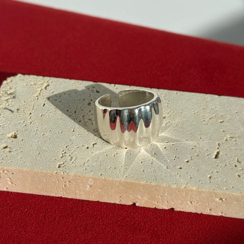 Ridge Textured Bold Open Ring - Sterling Silver