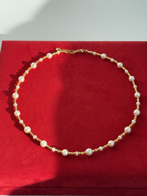 Pearl Gold Bead Necklace & Bracelet Set