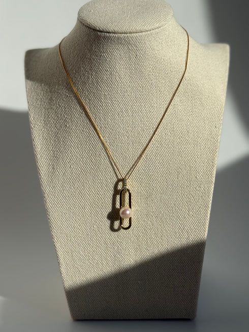 Modern Link Pearl Pendant Necklace - Gold Vermeil
