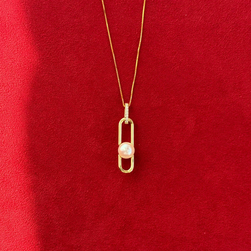 Modern Link Pearl Pendant Necklace - Gold Vermeil