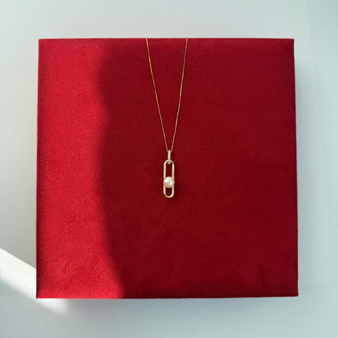 Modern Link Pearl Pendant Necklace - Gold Vermeil
