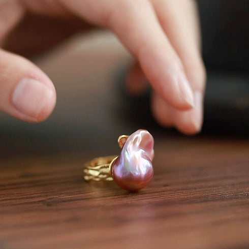 Cessie Bold Purple Baroque Pearl Gold Lava Ring