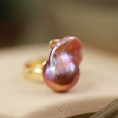Cessie Bold Purple Baroque Pearl Gold Lava Ring