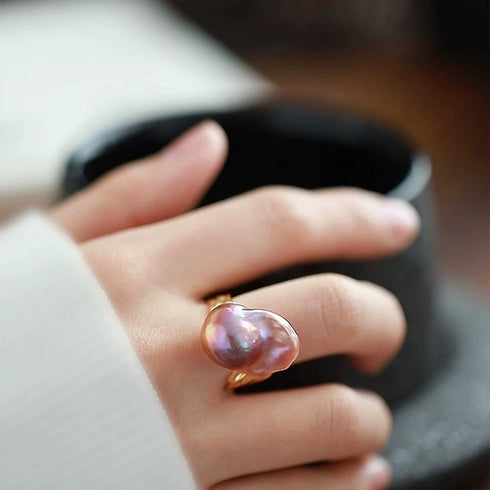 Cessie Bold Purple Baroque Pearl Gold Lava Ring