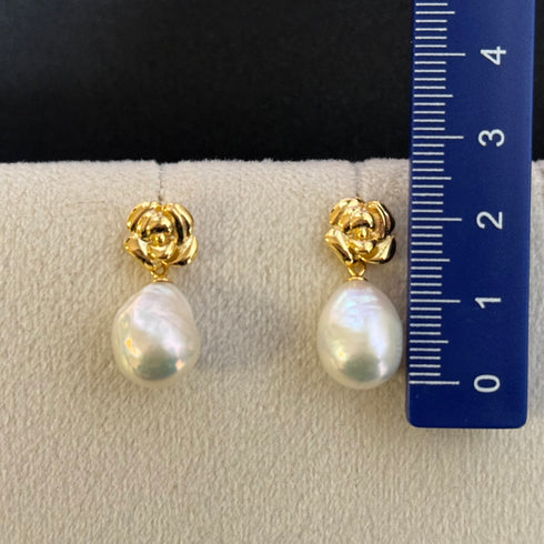 Rose Baroque Pearl Earrings - Gold Vermeil