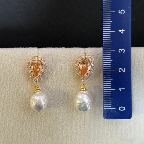 Baroque Pearl Peach Zirconia Earrings