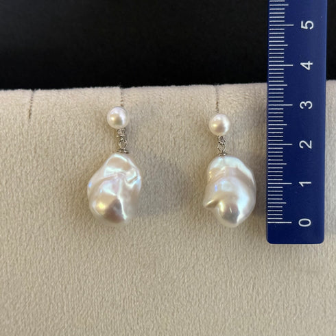 Dual CZ Bold Baroque Pearl Earrings