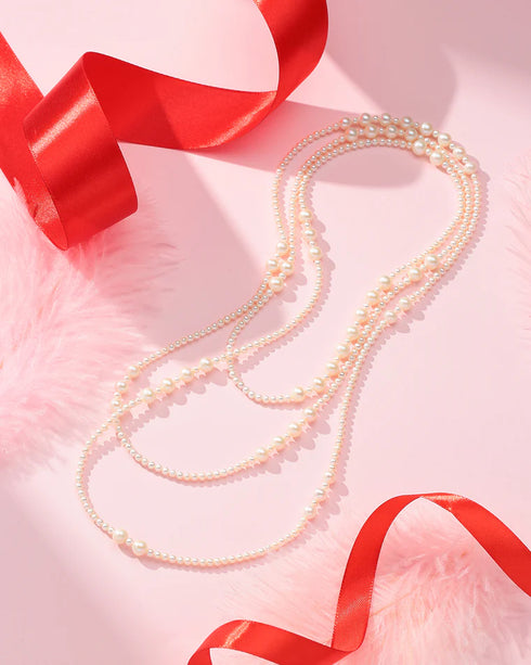 Graceful Flow 62" Long Round Pearls Beaded Necklace