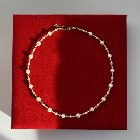 Pearl Gold Bead Necklace & Bracelet Set