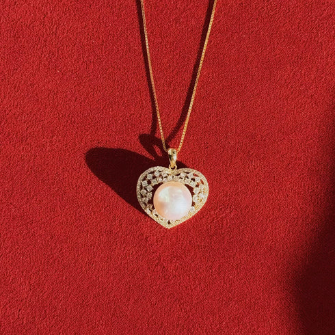 Radiant Zirconia Heart Pearl Pendant Necklace – Gold Vermeil